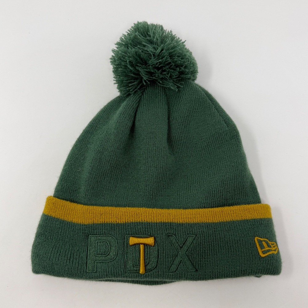 New Era Portland Timbers MLS PDX Green Gold Fleece Lined Pom Cuffed Beanie Hat